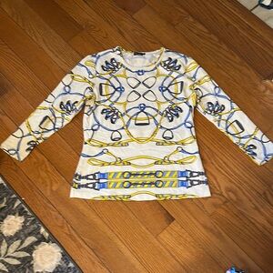 J. McLaughlin White and Blue Geometric Print Top